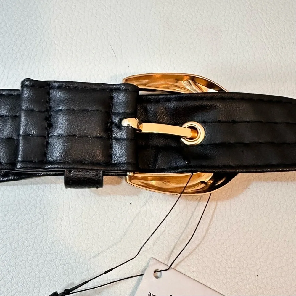 Zara Faux Leather Belt in Black and Gold Buckle